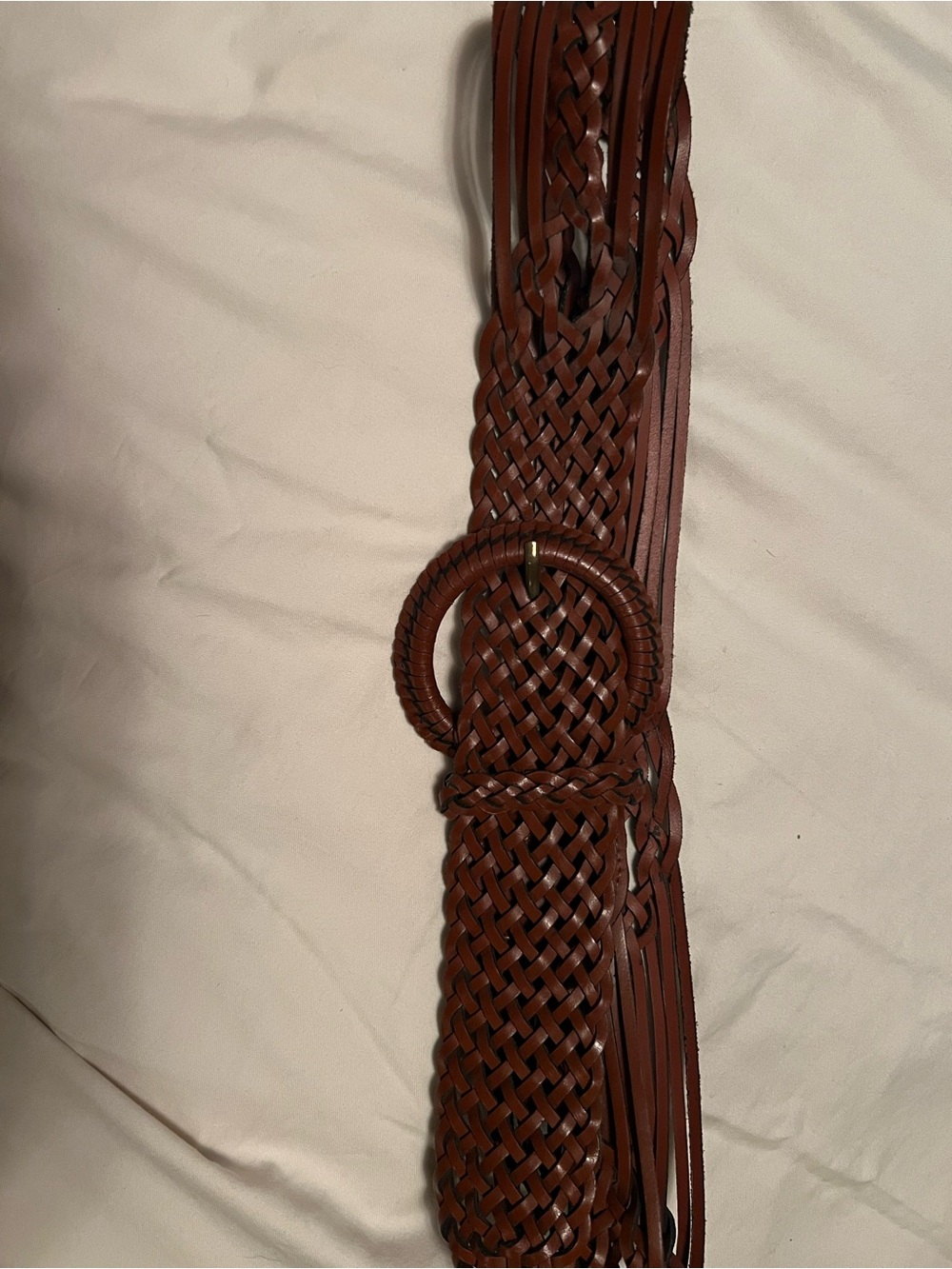 GAP Brown Braided Leather Belt with Round Buckle